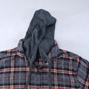 AMBIG Casual Button Up Long Sleeve Hoodie Mens Size Medium M Gray Black Plaid